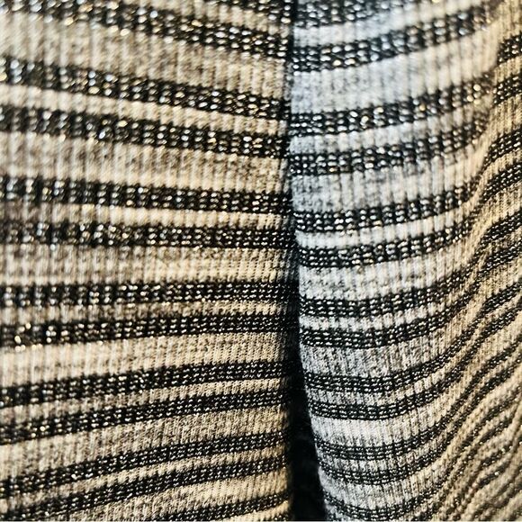 Maggy London Stripe Silver Metallic Shift Dress Balloon Sleeves Grey Black 6 - Picture 6 of 11